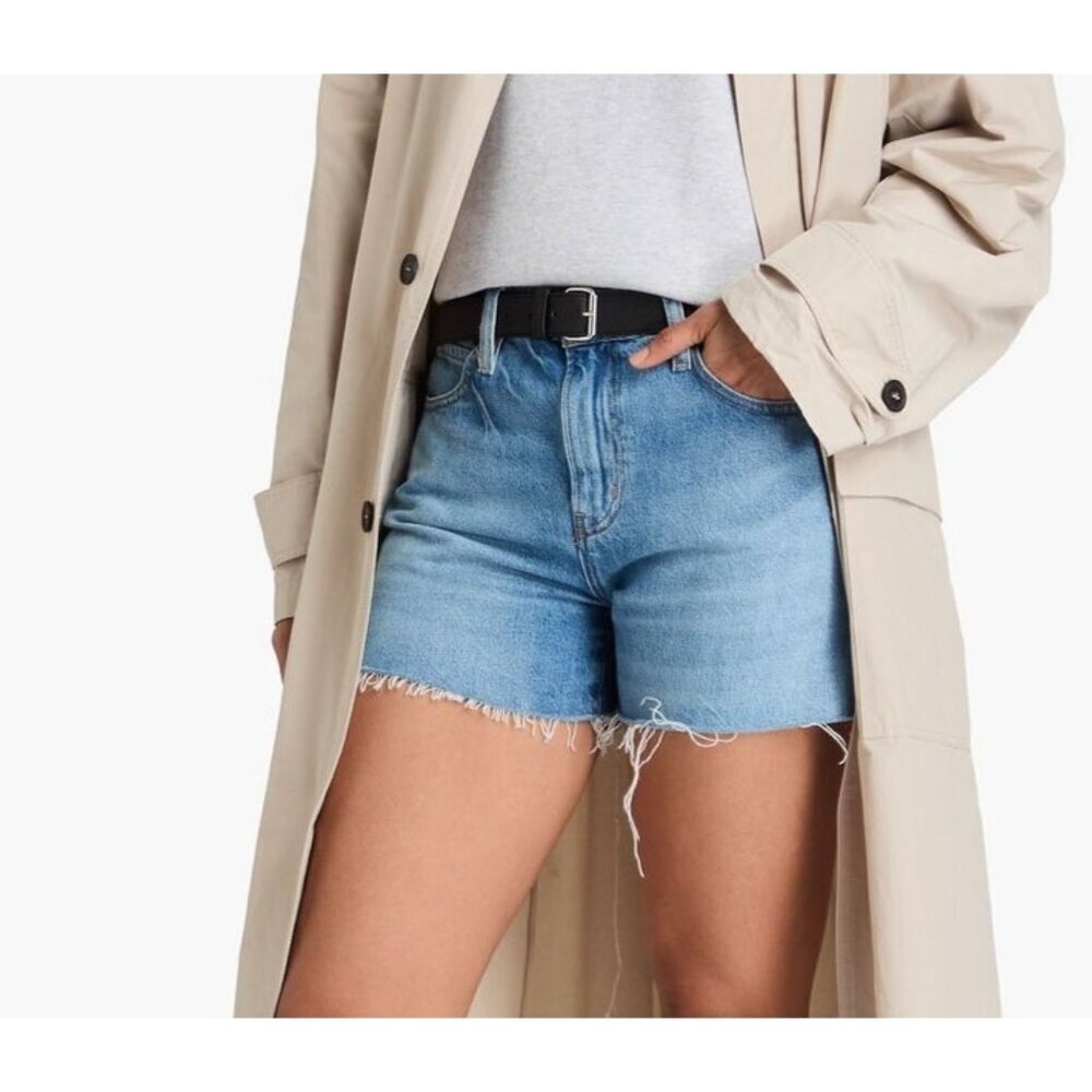 Frame Womens High-Rise Frayed Light Wash Denim Shorts Size 27